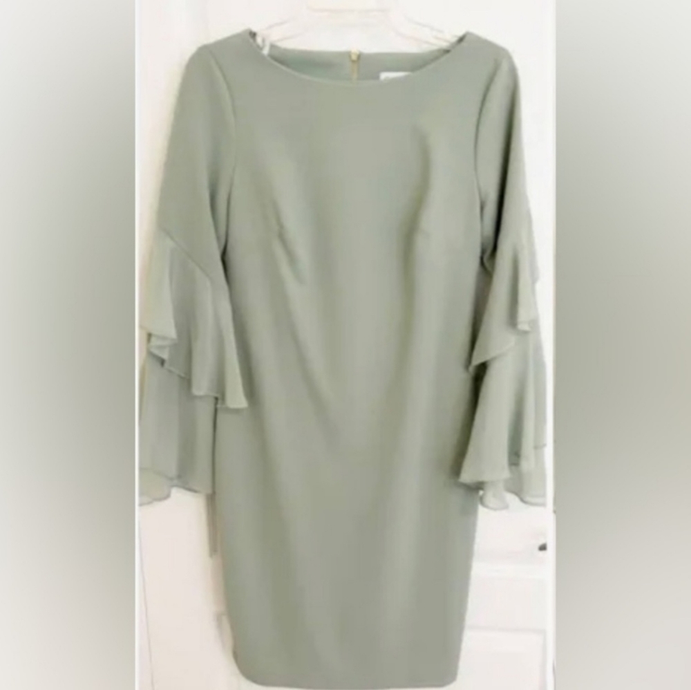 Calvin Klein Women's mint tiered chiffon sleeve sheath dress